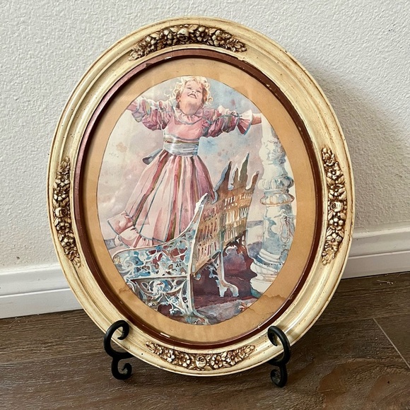 Oval Framed Artwork with Child and Cradle - Picture 10 of 10